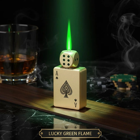(Pack Of 2) CardDice Spinner Green Flame Lighter